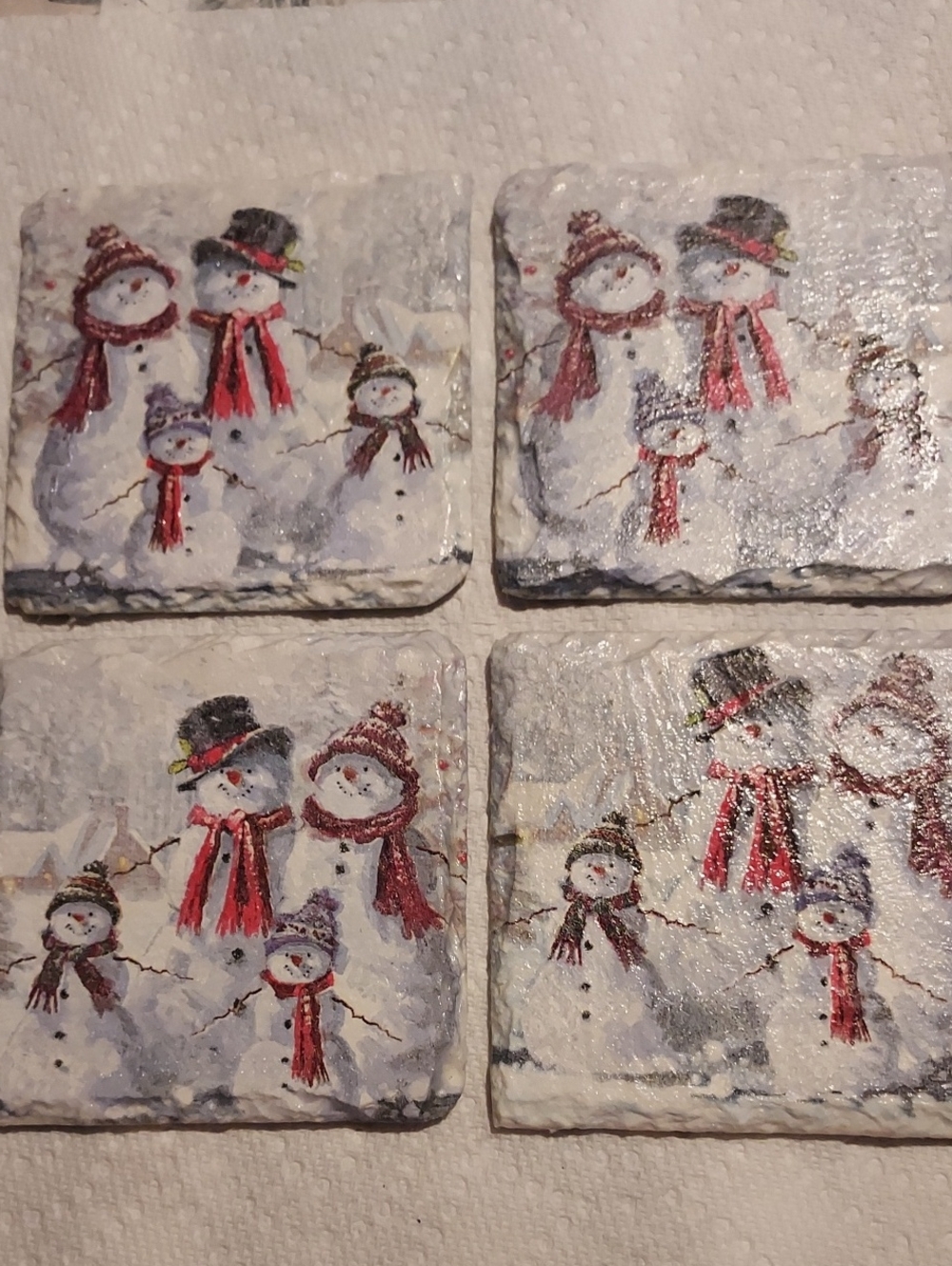 Holiday Snowman Slate Coasters - Red Scarf Design